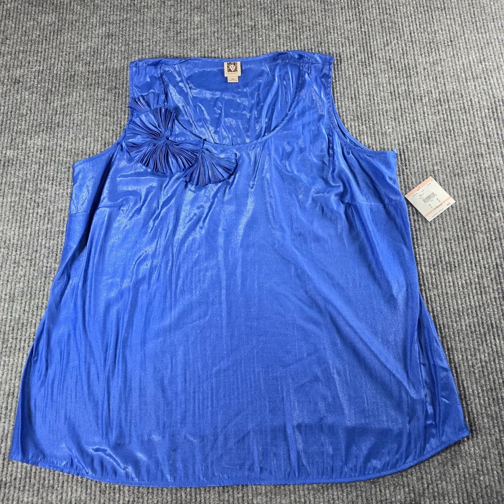 Anne‎ Klein Cobalt Blue Sleeveless Rosette Blouse Plus Size 2X NWT 10294887-555